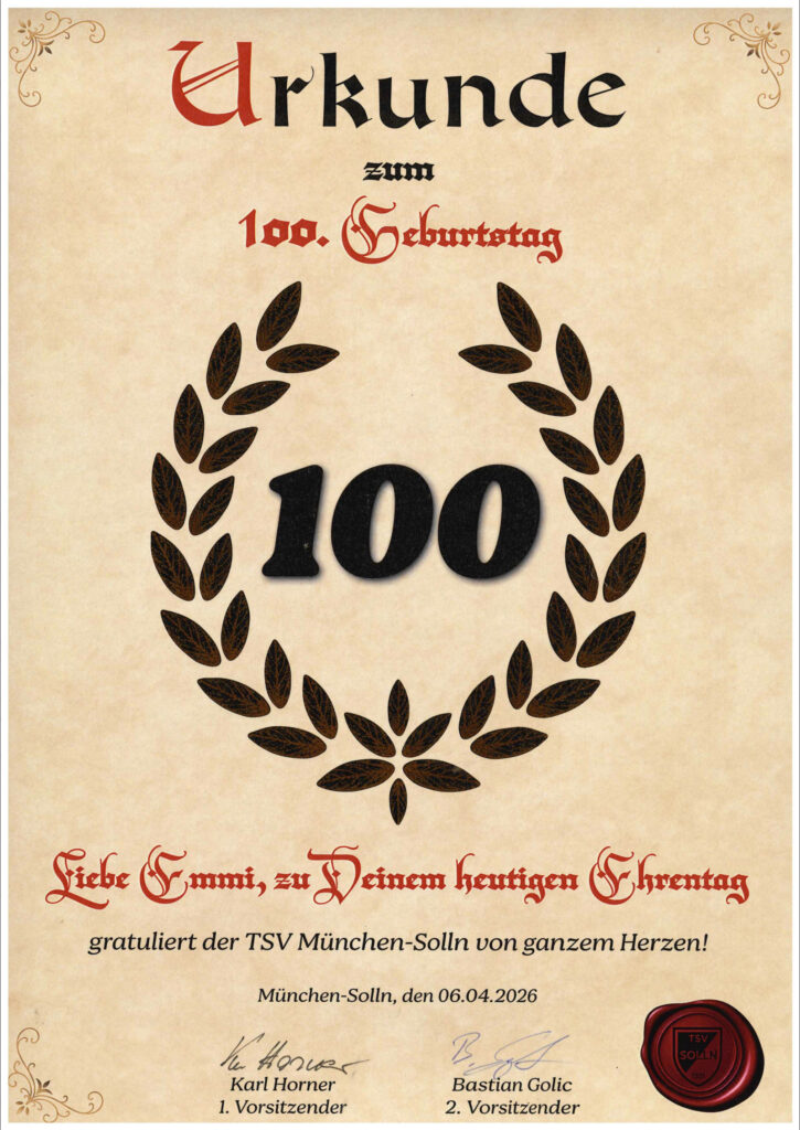 Urkunde zum 100. Geburtstag von Emilie Eberhard